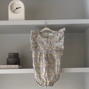 Jamie Kay Floral Ruffle Overalls in Cream, Lavender, Pale Green